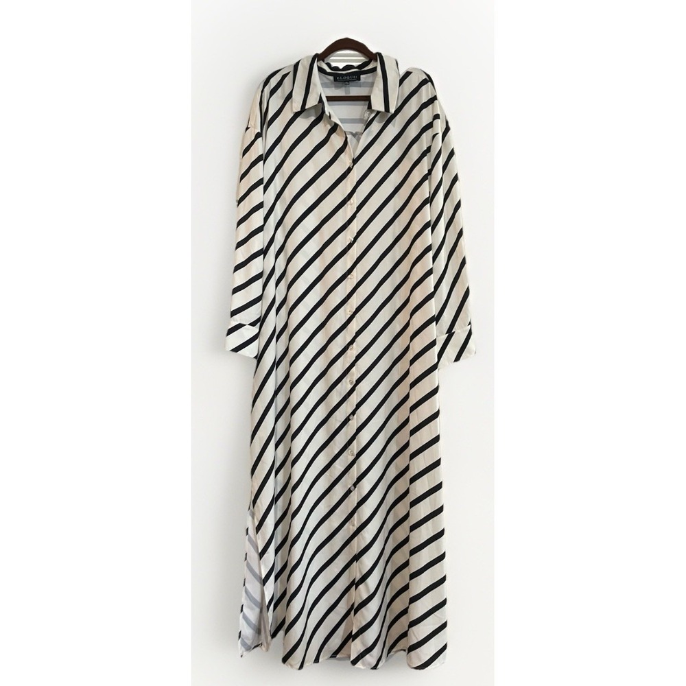 Eloquii Women's Black & White Striped Long Sleeve Knot Front Maxi Dress Size 26